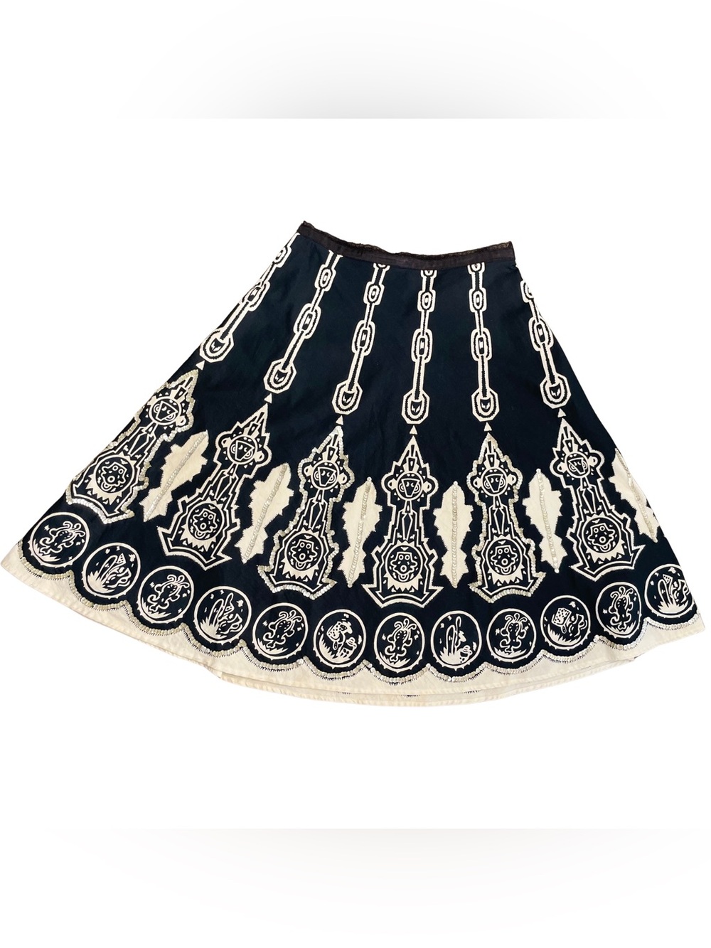 Vintage Boho Sequin Circle Skirt Black & Cream Chain Pattern